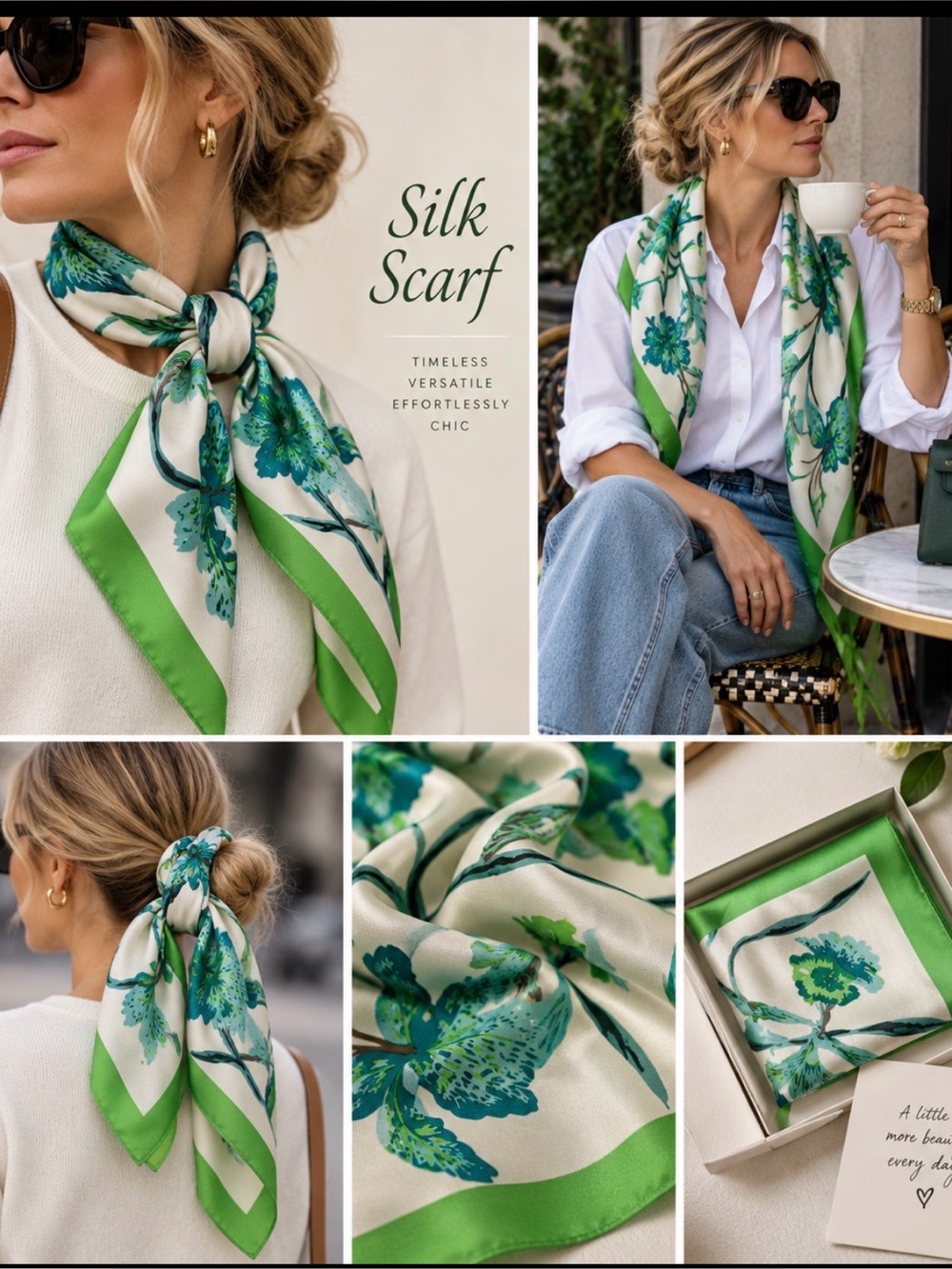 🔥Chic Vintage Silk Floral Scarf Green /White Price Firm!